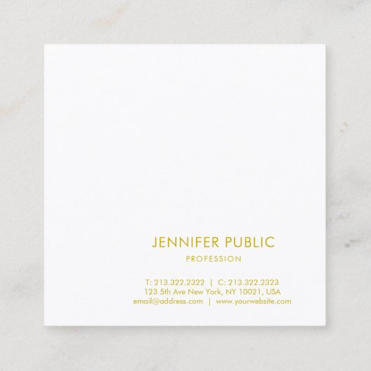 Modern Gouden Naam Tekst Sjabloon Elegant Golden Vierkante Visitekaartje (Achterkant)