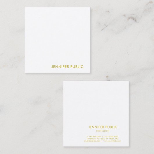 Modern Gouden Naam Tekst Sjabloon Elegant Golden Vierkante Visitekaartje (Voorkant / Achterkant)