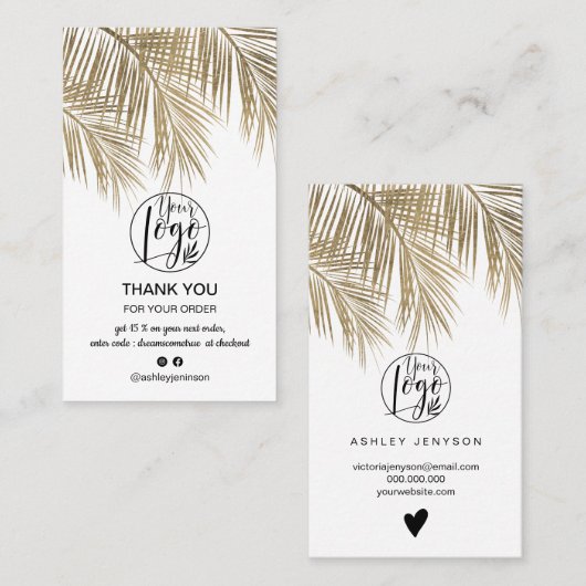 Modern gouden palmblad cool logo orde dank u visitekaartje (Voorkant / Achterkant)