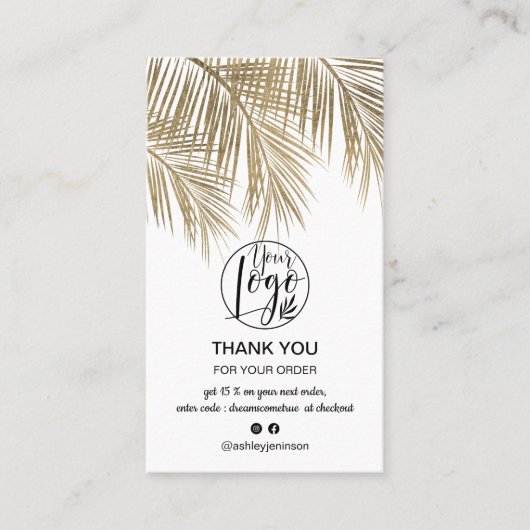 Modern gouden palmblad cool logo orde dank u visitekaartje (Voorkant)