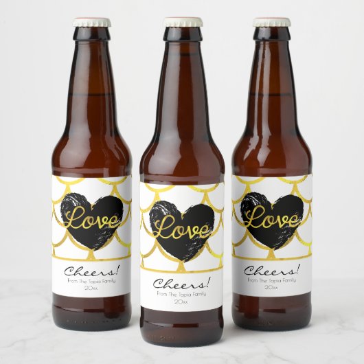Modern gouden patroon met een hart bier etiket (Flessen)