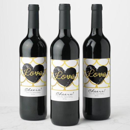 Modern gouden patroon met een hart wijn etiket (Flessen)