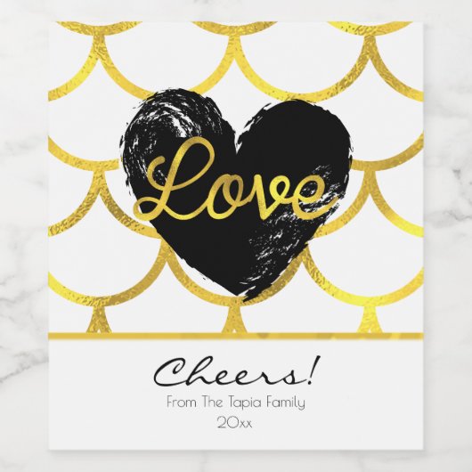 Modern gouden patroon met een hart wijn etiket (Enkel label)