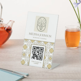 Modern Gouden QR-code sokkelbord Reclamebord Met Voetstuk