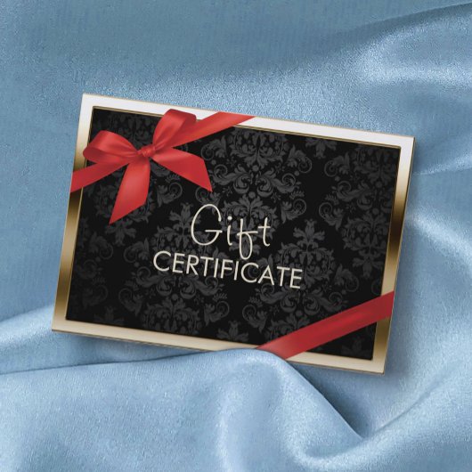 Modern Gouden Rand Zwart Damast Cadeaubon Kortingskaartje