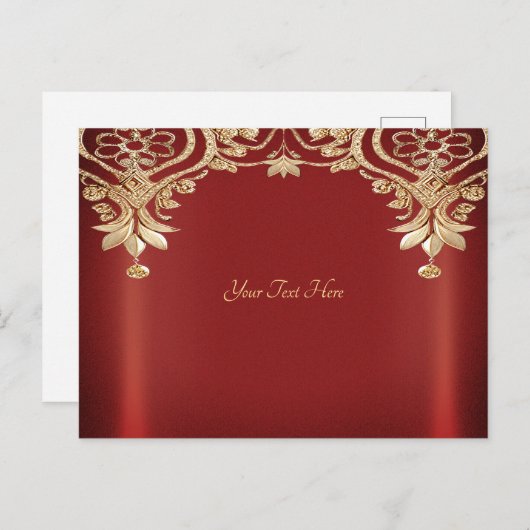 Modern Gouden Rode Bloemen Briefkaart (Voorkant / Achterkant)