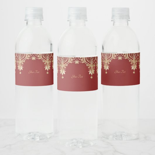 Modern Gouden Rood Bloem Waterfles Label Etiket (Flessen)
