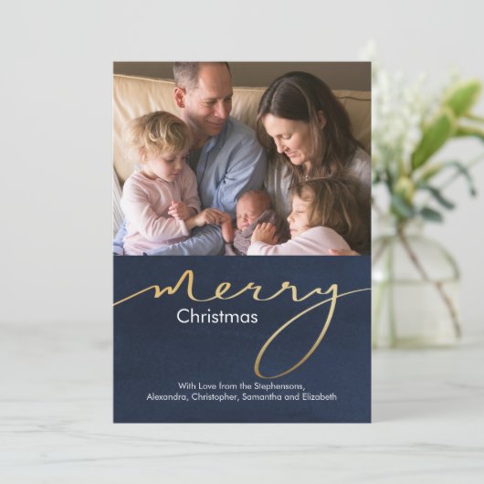 Modern Gouden Script Eenvoudige Vrolijke Kerstmisf Feestdagenkaart (Staand voorkant)