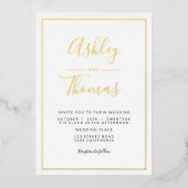 Modern gouden script foto's bruiloft geometrisch l folie uitnodiging (Voorkant)