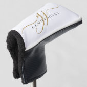 Modern Gouden Script Monogram Initialen Zwart Wit Golfheadcover (3/4 voorkant)