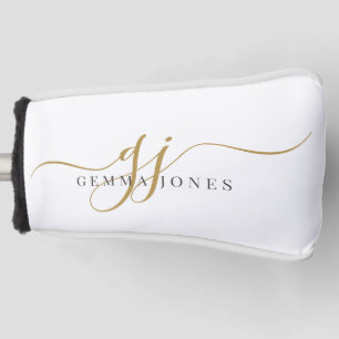 Modern Gouden Script Monogram Initialen Zwart Wit Golfheadcover