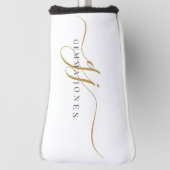 Modern Gouden Script Monogram Initialen Zwart Wit Golfheadcover (Draai 90)