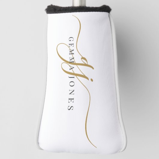 Modern Gouden Script Monogram Initialen Zwart Wit Golfheadcover (Draai 90)