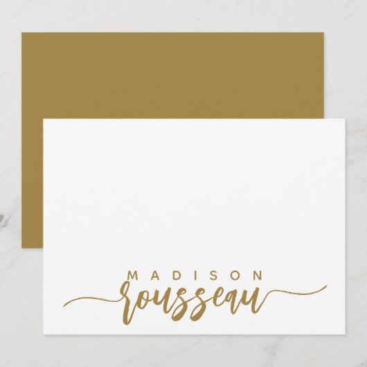 Modern Gouden Script Naam Gepersonaliseerd Wit Notitiekaartje (Voorkant / Achterkant)