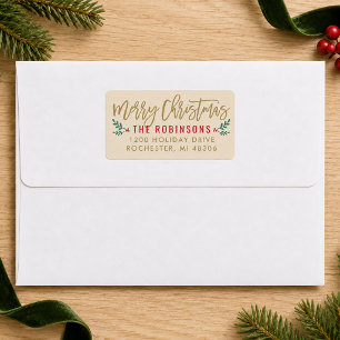 Modern Gouden Script Prettig Kerstmis Adres Etiket