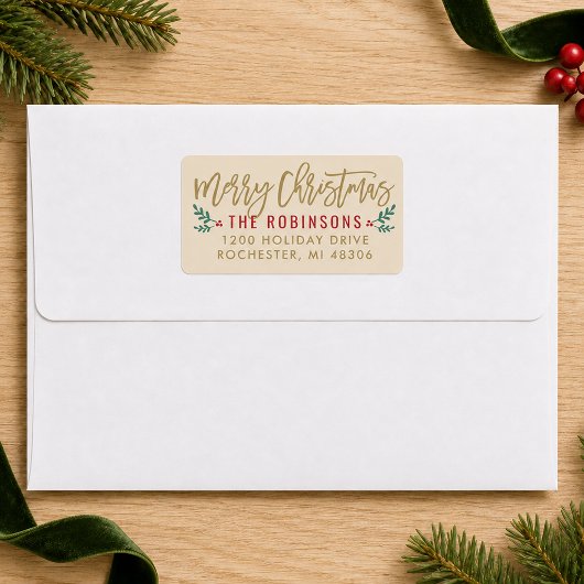 Modern Gouden Script Prettig Kerstmis Adres Etiket