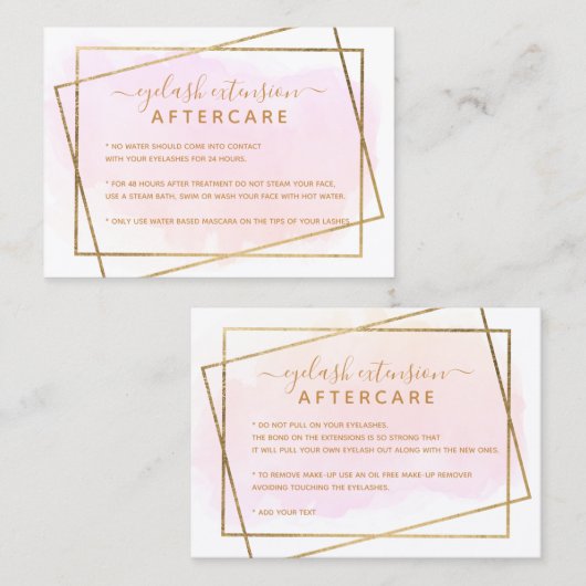 Modern gouden script roze wimper nazorg visitekaartje (Voorkant / Achterkant)