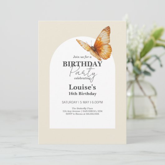 Modern Gouden Vlinder Meisje Verjaardagsfeest Kaart (Staand voorkant)