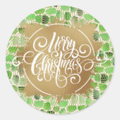Modern Gouden Vrolijk Kerstmis op Groen Ronde Sticker (Voorkant)