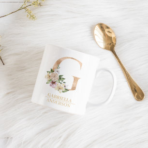 Modern Gouden Waterverf Bloemenletter G   Monogram Koffiemok
