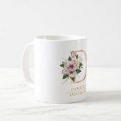 Modern Gouden Waterverf Bloemletter D | Monogram Koffiemok (Voorkant links)