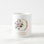 Modern Gouden Waterverf Bloemletter D | Monogram Koffiemok (Center)