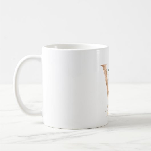 Modern Gouden Waterverf Bloemletter W | Monogram Koffiemok (Links)
