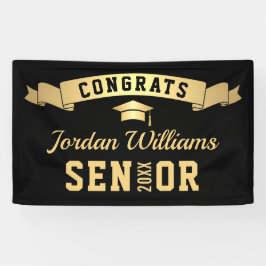 Modern Gouden Zwart Graduation Party 2024 Spandoek