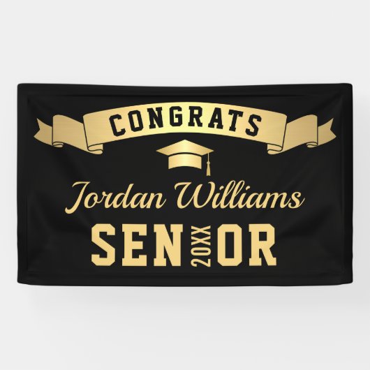 Modern Gouden Zwart Graduation Party 2024 Spandoek (Horizontaal)