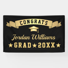 Modern Gouden Zwart Graduation Party 2024 Spandoek
