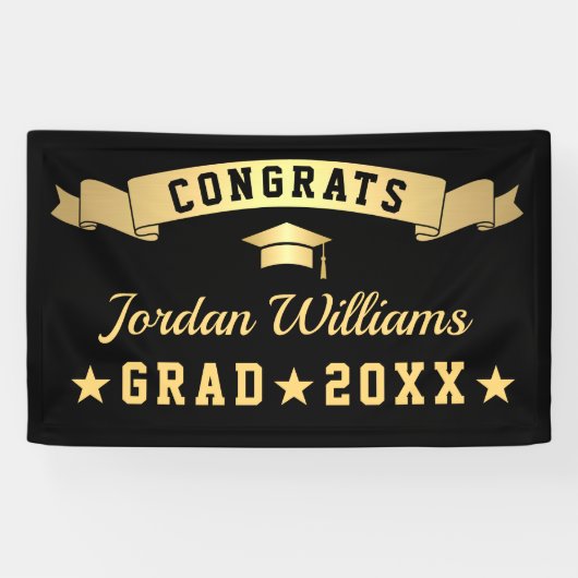 Modern Gouden Zwart Graduation Party 2024 Spandoek (Horizontaal)