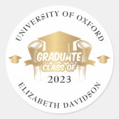 Modern Goudfolie Script typografie afstuderen Ronde Sticker (Voorkant)