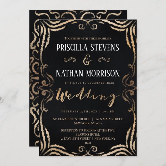 Modern  goudkleurig rillend kaart (Voorkant / Achterkant)