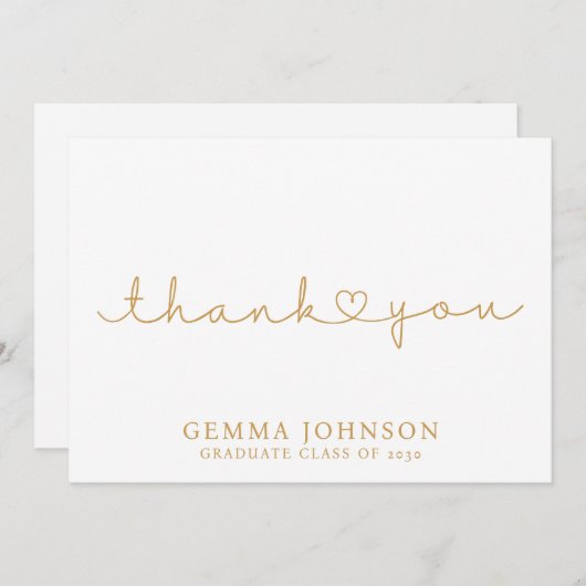 Modern goudminimalistisch Afstuderen Bedankkaart (Voorkant / Achterkant)