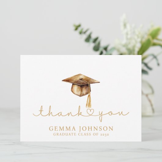 Modern goudminimalistisch Afstuderen Bedankkaart (Staand voorkant)
