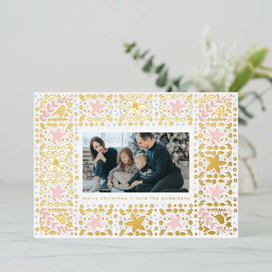 modern goudpastelfotokerstthema lijst folie feestdagenkaart (Staand Voorkant)