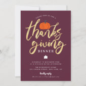 Modern goudschrift Thanksgiving dineruitnodiging Kaart (Voorkant)