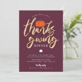 Modern goudschrift Thanksgiving dineruitnodiging Kaart (Staand voorkant)