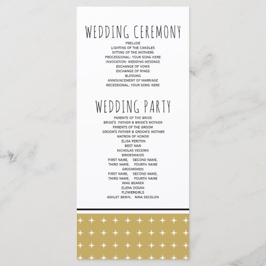 Modern goudtipografisch geometrisch trouwprogramma programmakaart (Achterkant)