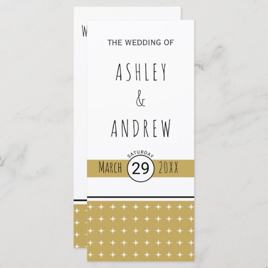 Modern goudtipografisch geometrisch trouwprogramma programmakaart (Voorkant / Achterkant)
