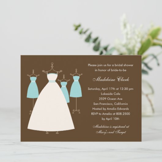 Modern Gowns Bridal Shower Invitation - Turquoise Kaart (Staand voorkant)