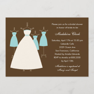 Modern Gowns Bridal Shower Invitation - Turquoise Kaart