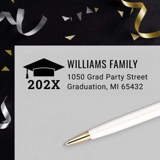 Modern Grad Cap 2026 Return Address Zelfinktende Stempel