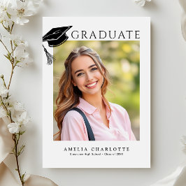 Modern Grad Cap Minimalist Graduation Photo Aankondiging