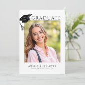 Modern Grad Cap Minimalist Graduation Photo Aankondiging (Staand voorkant)