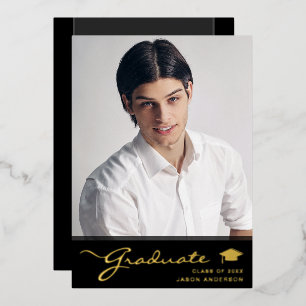 Modern Grad Elegante Script Trendy 1 Fotokaart Folie Uitnodiging