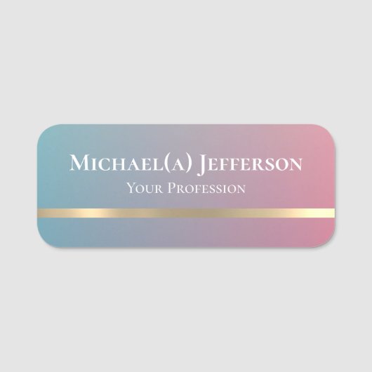Modern Gradient Blauw Roze en Goud: Uniek Elegant Naamplaatje (Voorkant)