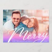 Modern gradiënt White Merry Lettering Photo Feestdagenkaart (Voorkant)