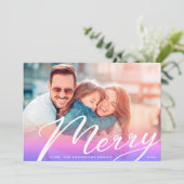 Modern gradiënt White Merry Lettering Photo Feestdagenkaart (Staand voorkant)