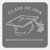 Modern Graduate Cap Doodle Class of Graduation Vierkante Sticker (Voorkant)